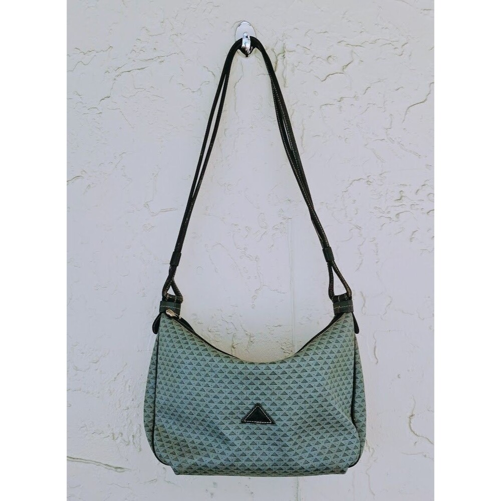Vintage Liz Claiborne Gray Crossbody Bag Triangle Logo Leather Trim 1984
